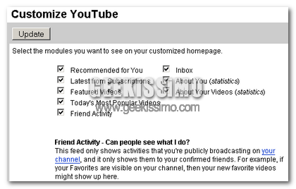 YouTube lancia l’homepage personale stile iGoogle