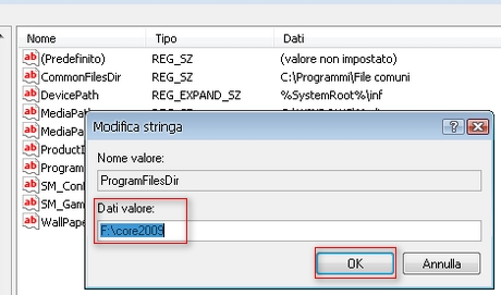 modifica regedit