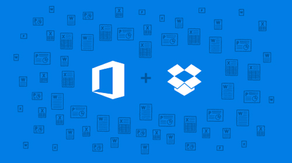 Immagine che mostra il logo di Microsoft Office e quello di Dropbox