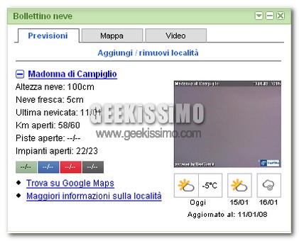 iGoogle gadget per la neve