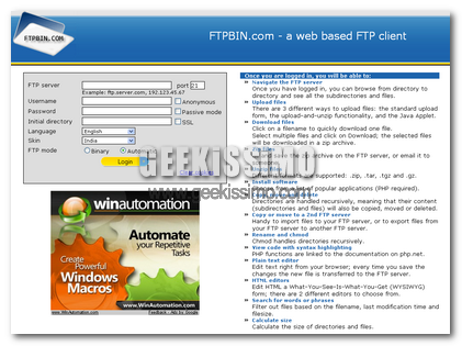 FTPBin ovvero client FTP web based e non solo