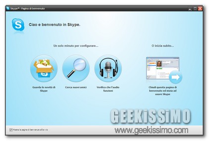 Skype schermata di Benvenuto