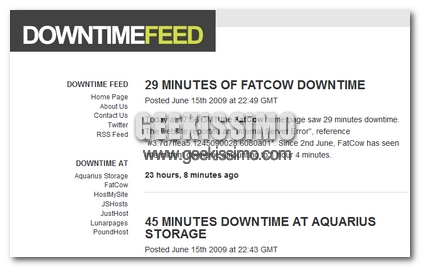 Downtime Feed, tutti i downtime dei maggiori servizi di hosting USA