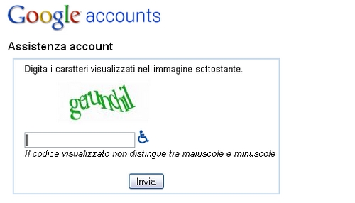 digita codice recupero password