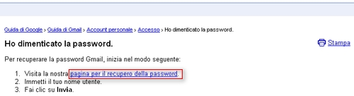 pagina per recupero password