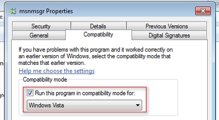 changecompatibility windows live