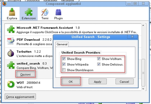opzioni unified search