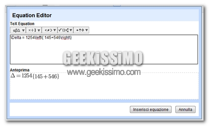 Equazioni Google DOCS