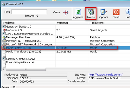 kuninstall_rimuovi