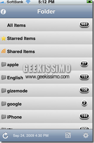 RSS Flash G, Folder List screenshot