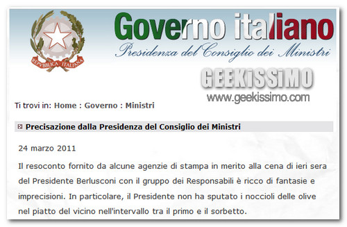 Precisazioni Presidenza del Consiglio