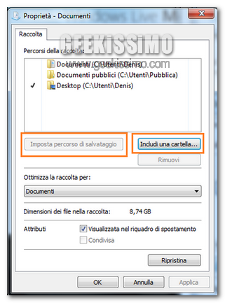 Cambiare la cartella di default