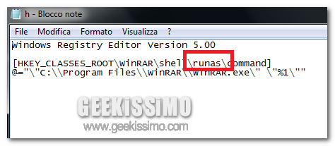 Regedit, esegui come amministratore