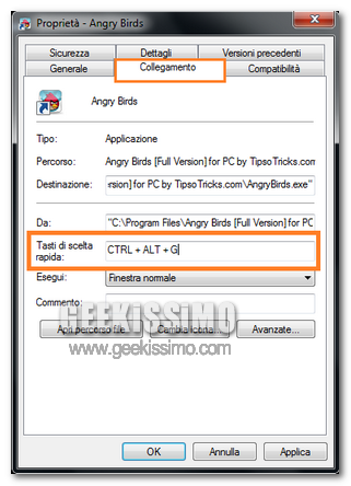 Creare scorciatoie da tastiera in Windows 7