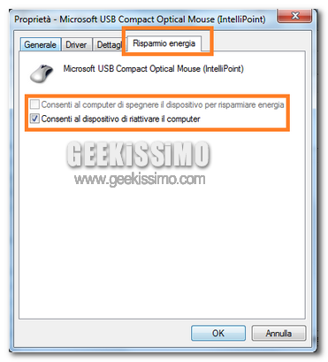 Impedire il risveglio del computer dal mouse