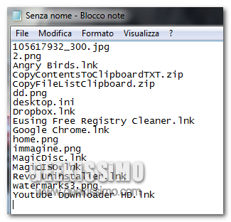 Copiare nomi di file negli appunti
