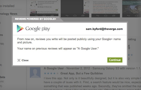 Google Play Google Play recensioni profilo Google+