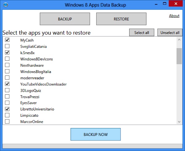 Backup applicazioni Windows 8