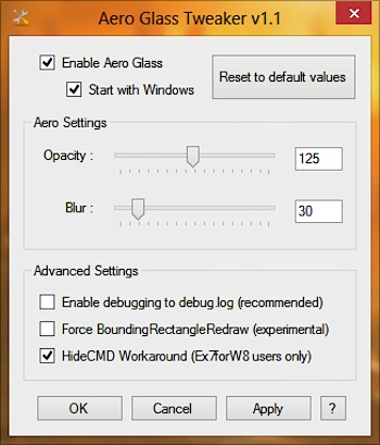 Attivare trasparenze finestre Windows 8