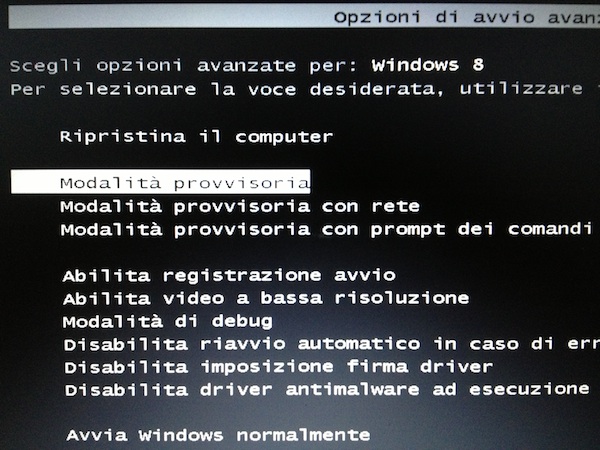 Modalità provvisoria Windows 8