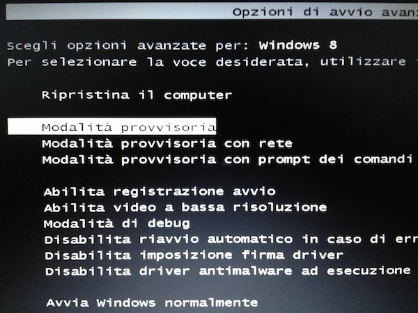 Modalità provvisoria Windows 8