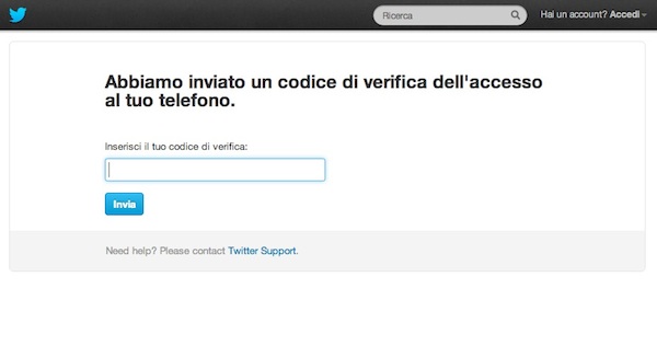 Twitter autenticazione a due fattori