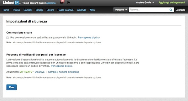 LinkedIn autenticazione 2 fattori