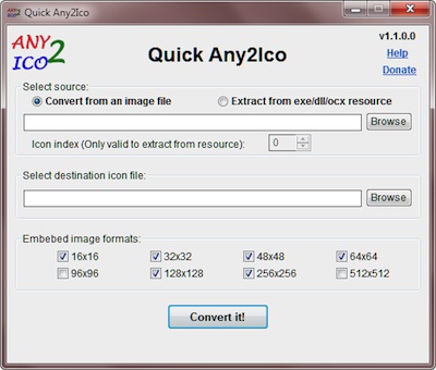 Quick Any2Ico, creare icone convertendo immagini o estrandole 