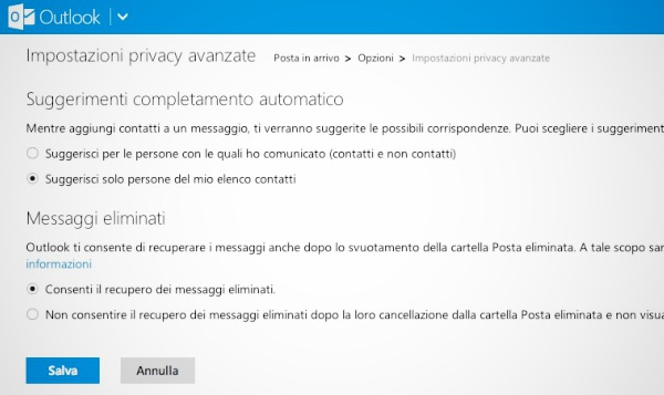 Suggerimenti Outlook