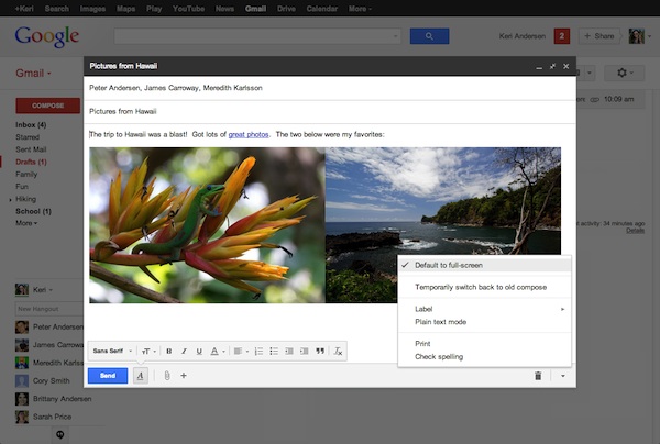 Gmail, ora è possibile scrivere email in fullscreen