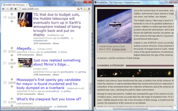 NiftySplit, aprire link in una finestra affiancata di Google Chrome