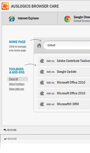 Auslogics Browser Care, gestire toolbar e plugin dei browser web