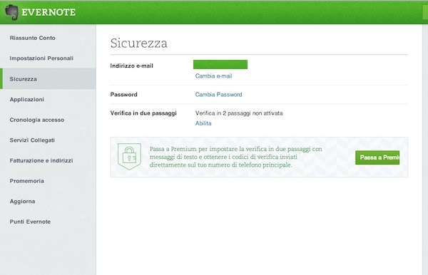 Evernote verifica due passaggi