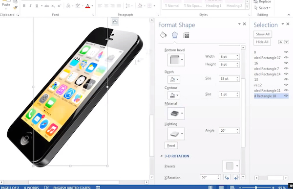 La home screen di iOS 7 disegnata utilizzando Microsoft Word