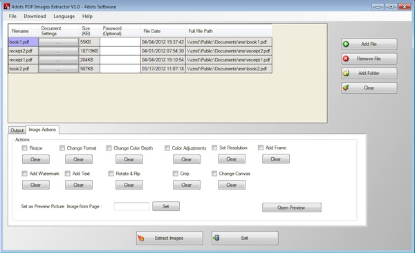 Free PDF Image Extractor 4dots, estrarre immagini daidocumenti PDF 