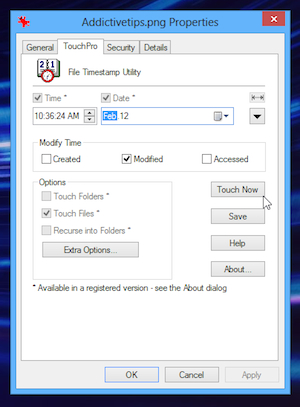 TouchPro, modificare il timestamp dei file dalla sezione Proprietà