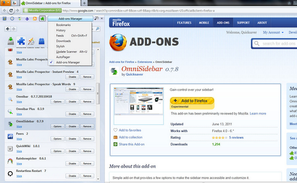 OmniSidebar, ottimizzare e potenziare la barra laterale di Firefox