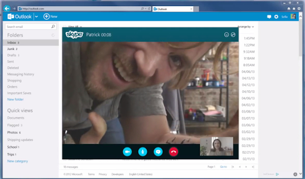 Microsoft: disponibile per tutti l'integrazione di Skype in Outlook.com