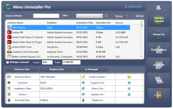 Menu Uninstaller Pro, rimuovere software in batch e da menu contestuale