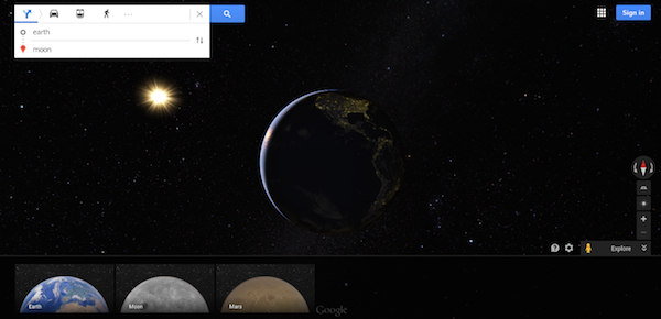 Google Maps, un easter egg permette di visitare la Luna e Marte
