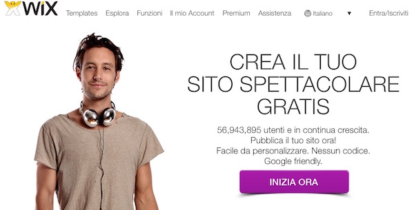 Screenshot della homepage di Wix