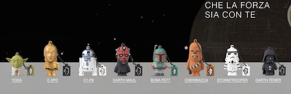 Immagine che mostra le chiavette USB Maikii della gamma Tribe dedicate a Star Wars