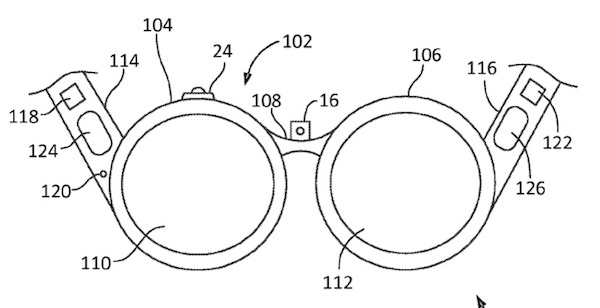 Immagine che mostra uno dei primi prototipi di Google Glass risalente ad un brevetto del 2011