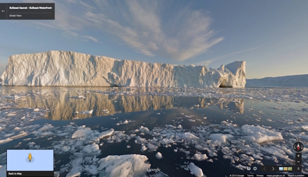 Immagine di Google Street View che mostra l’iceberg Ilulissat in Groenlandia 