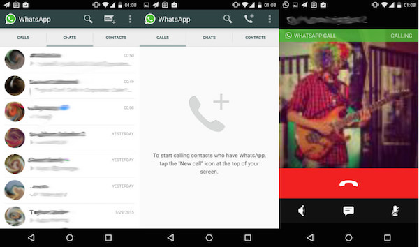Screenshot che mostra la funzione per effettuare chiamate vocali su WhatsApp
