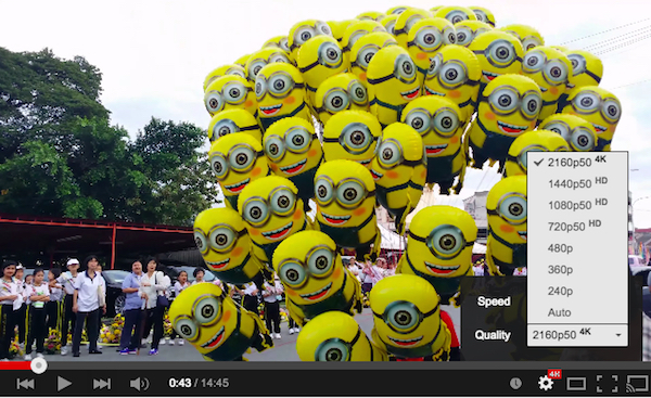 Screenshot che mostra la possibilità di riprodurre video 4K su YouTube