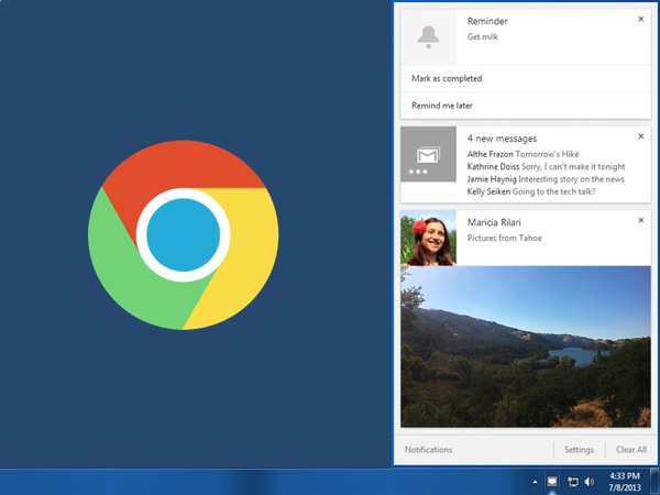 Chrome notification center